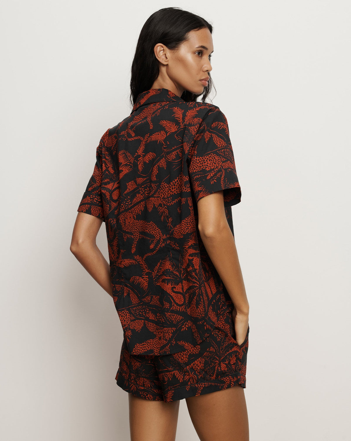 Veronica Beard | Short-Sleeve Cotton Pajama Set in Black/Red Black/Red