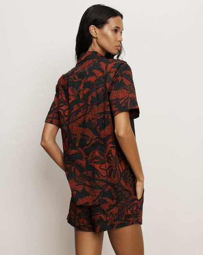 Veronica Beard | Short-Sleeve Cotton Pajama Set in Black/Red Black/Red