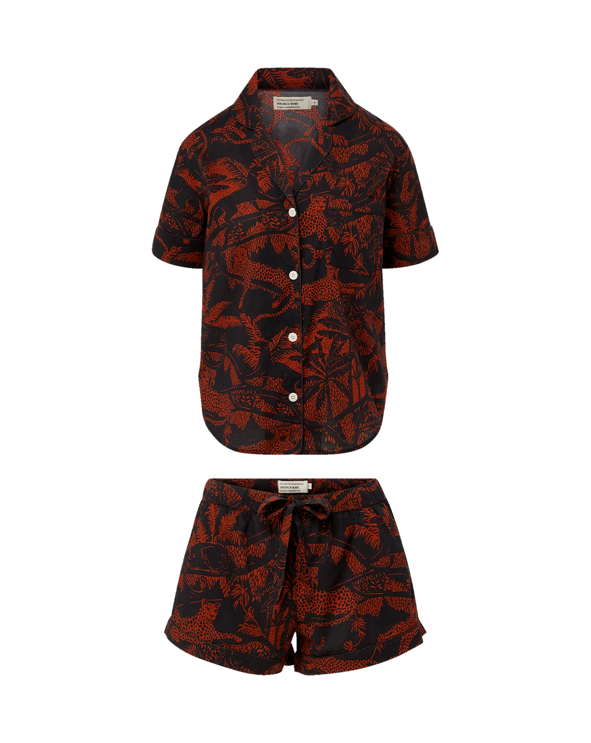 Veronica Beard | Short-Sleeve Cotton Pajama Set in Black/Red Black/Red