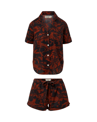 Veronica Beard | Short-Sleeve Cotton Pajama Set in Black/Red Black/Red