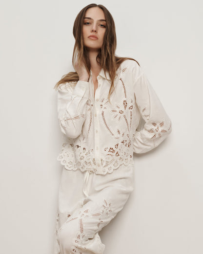 Veronica Beard | Aderes Eyelet Button-Down Shirt in Off- White Dove White Dove White