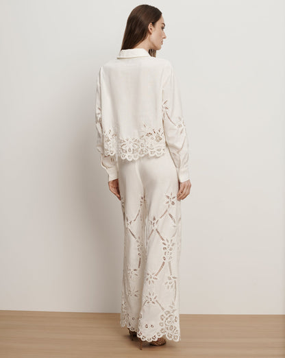 Veronica Beard | Aderes Eyelet Button-Down Shirt in Off- White Dove White Dove White