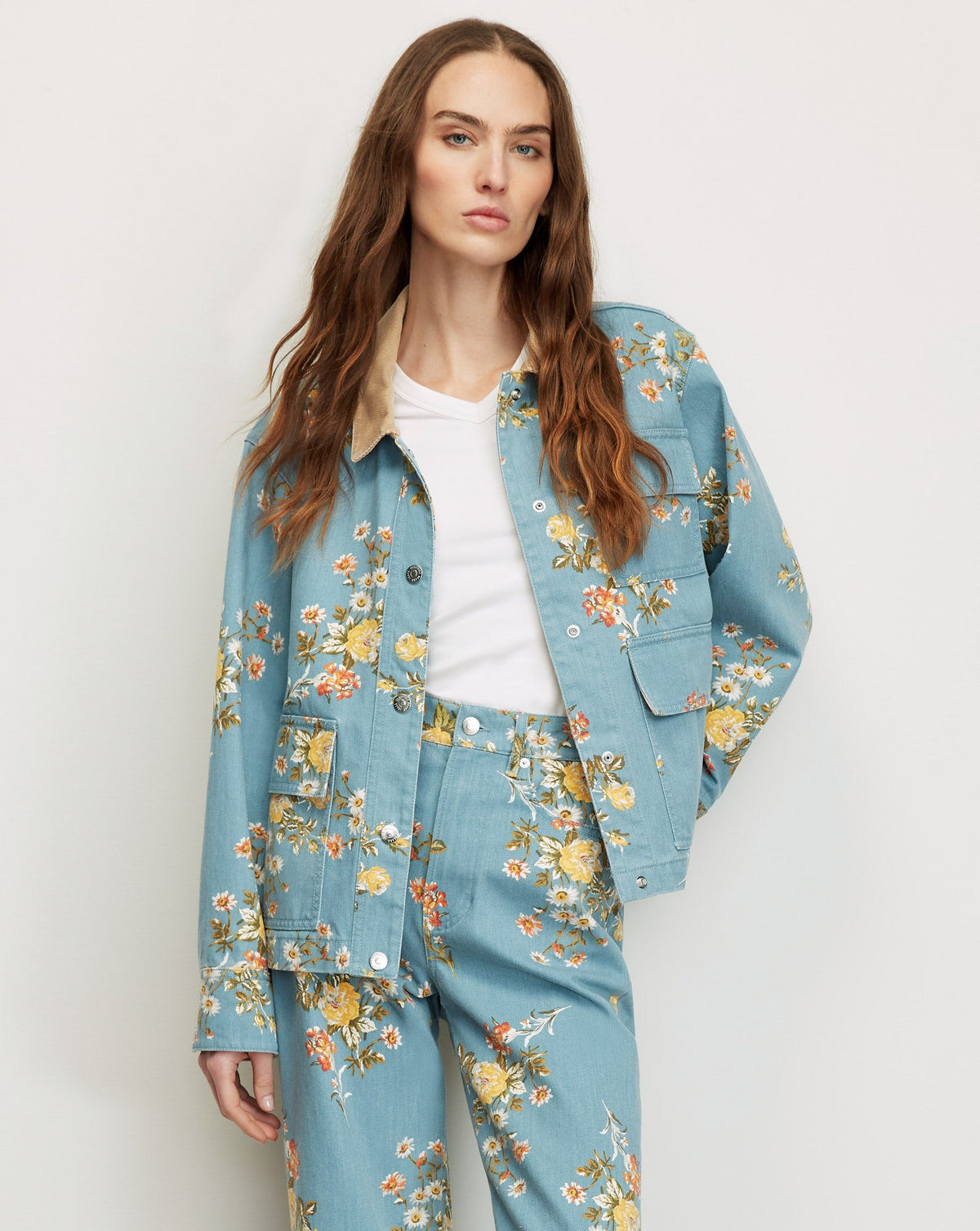 Veronica Beard | Leighton Floral Denim Jacket in Garden Bouquet Garden Bouquet