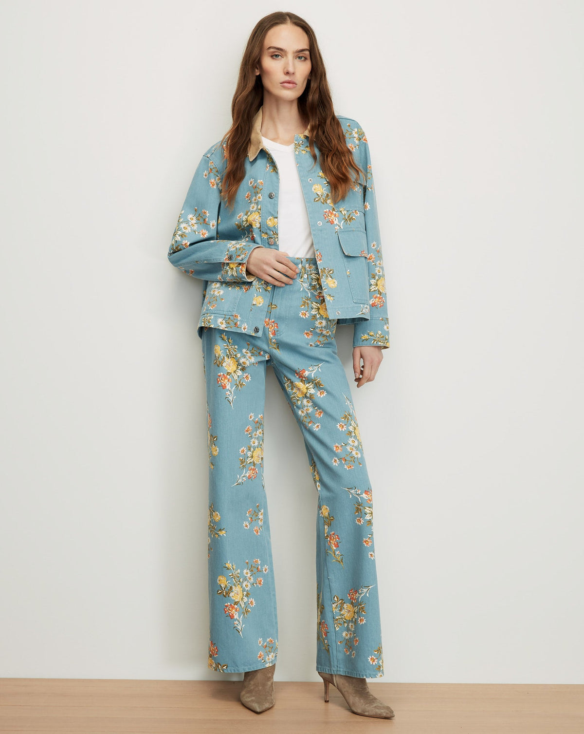 Veronica Beard | Leighton Floral Denim Jacket in Garden Bouquet Garden Bouquet