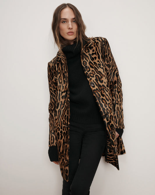 Veronica Beard | Shelley Calf Hair Dickey Coat in Leopard Camel Multi Camel Multi