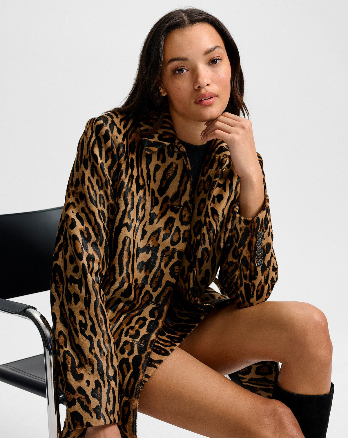 Veronica Beard | Shelley Calf Hair Dickey Coat in Leopard Camel Multi Camel Multi