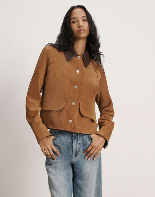Veronica Beard | Walters Suede Cropped Jacket in Whisky Whisky