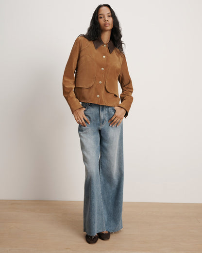 Veronica Beard | Walters Suede Cropped Jacket in Whisky Whisky
