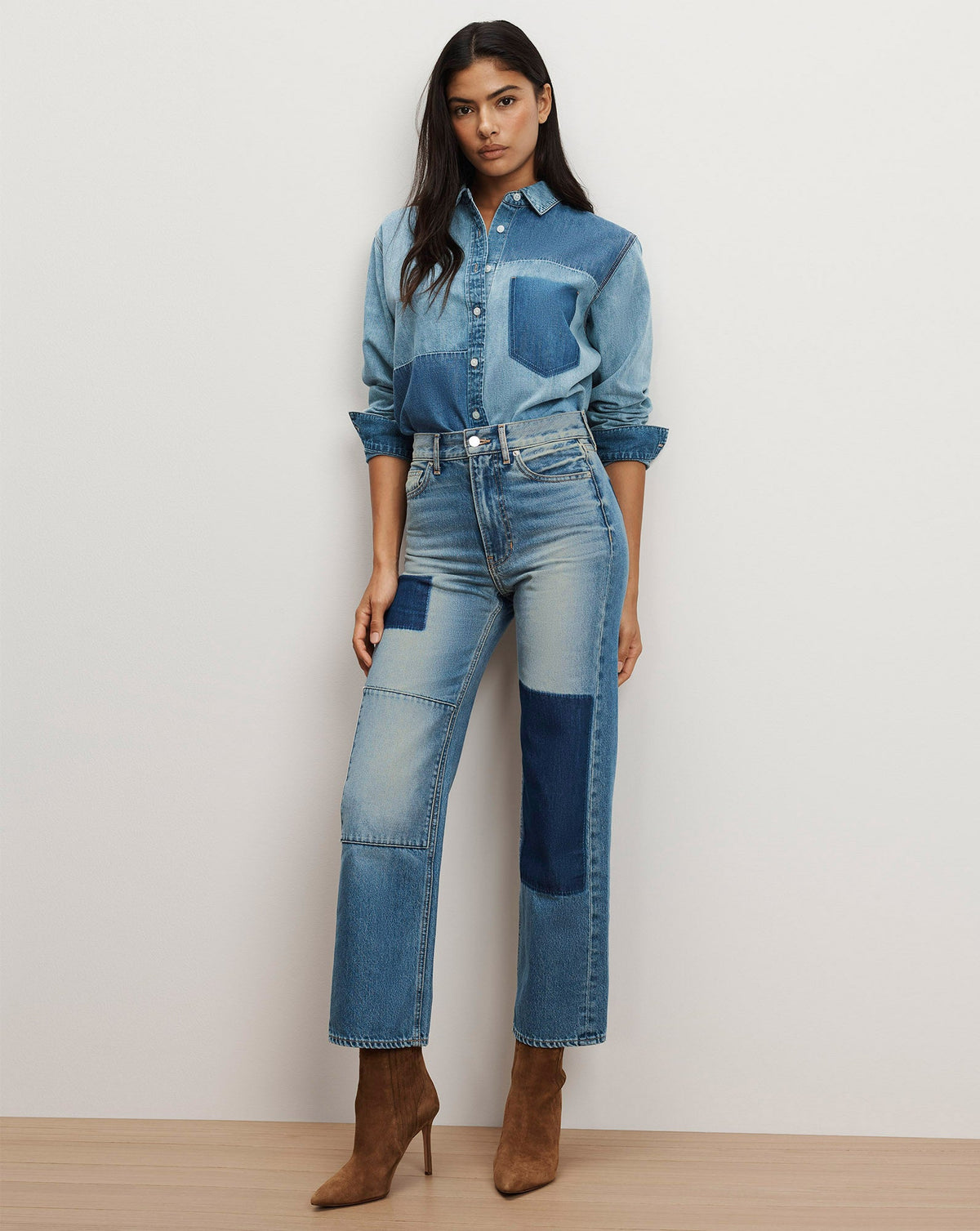 Veronica Beard | Dylan Patchwork Straight-Leg Jean in Time Lapse Time Lapse