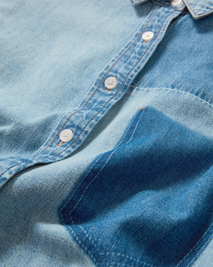 Veronica Beard | Dalma Patchwork Denim Button-Down Shirt in Time Travel Time Travel