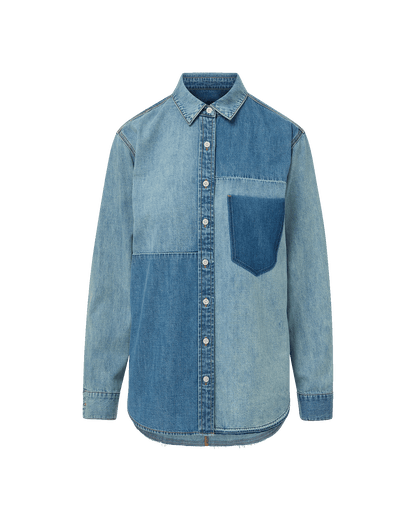 Veronica Beard | Dalma Patchwork Denim Button-Down Shirt in Time Travel Time Travel