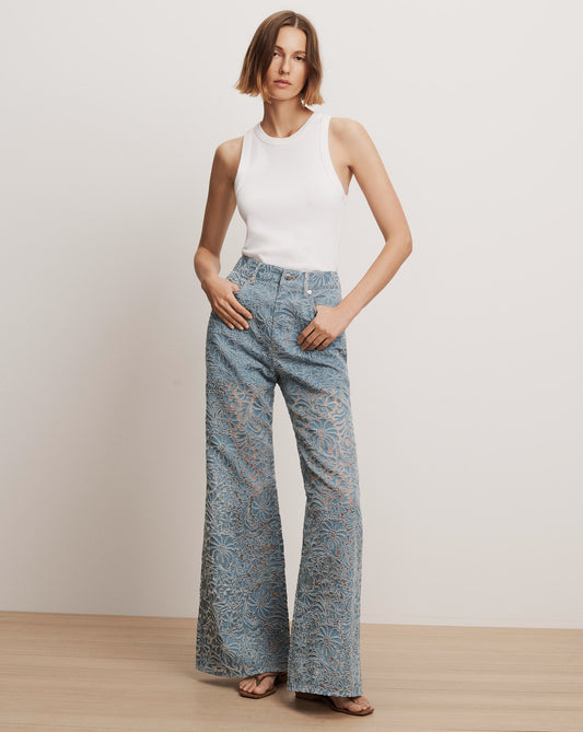Veronica Beard | Taylor Burnout Wide-Leg Jean in Lakeshore Lakeshore
