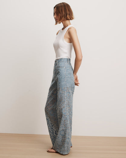 Veronica Beard | Taylor Burnout Wide-Leg Jean in Lakeshore Lakeshore