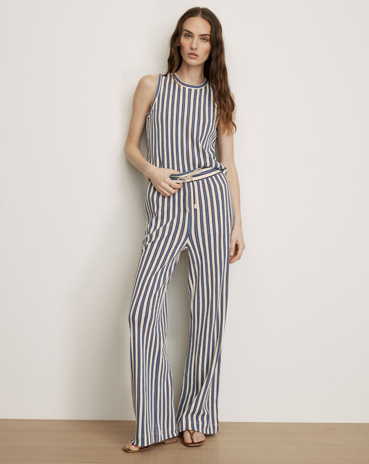 Veronica Beard | Zosia Crochet Wide-Leg Pant in Ecru & Blue Stripes Bluefin Multi Ecru Bluefin Multi