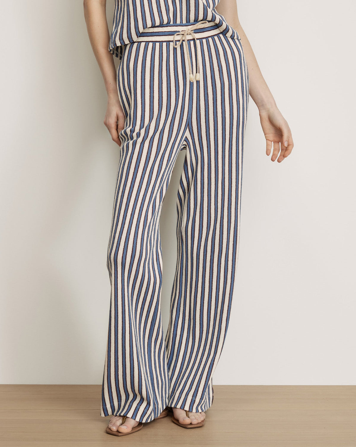 Veronica Beard | Zosia Crochet Wide-Leg Pant in Ecru & Blue Stripes Bluefin Multi Ecru Bluefin Multi