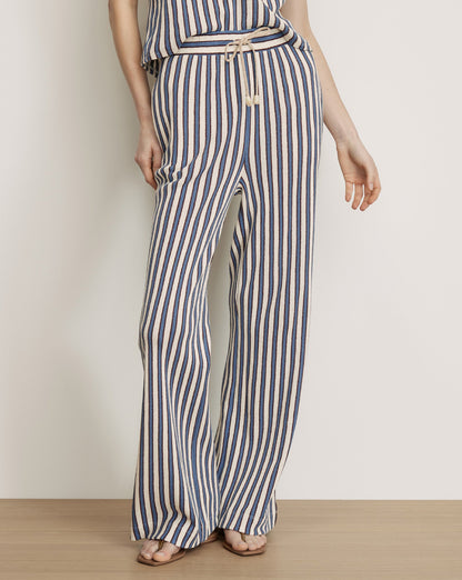 Veronica Beard | Zosia Crochet Wide-Leg Pant in Ecru & Blue Stripes Bluefin Multi Ecru Bluefin Multi