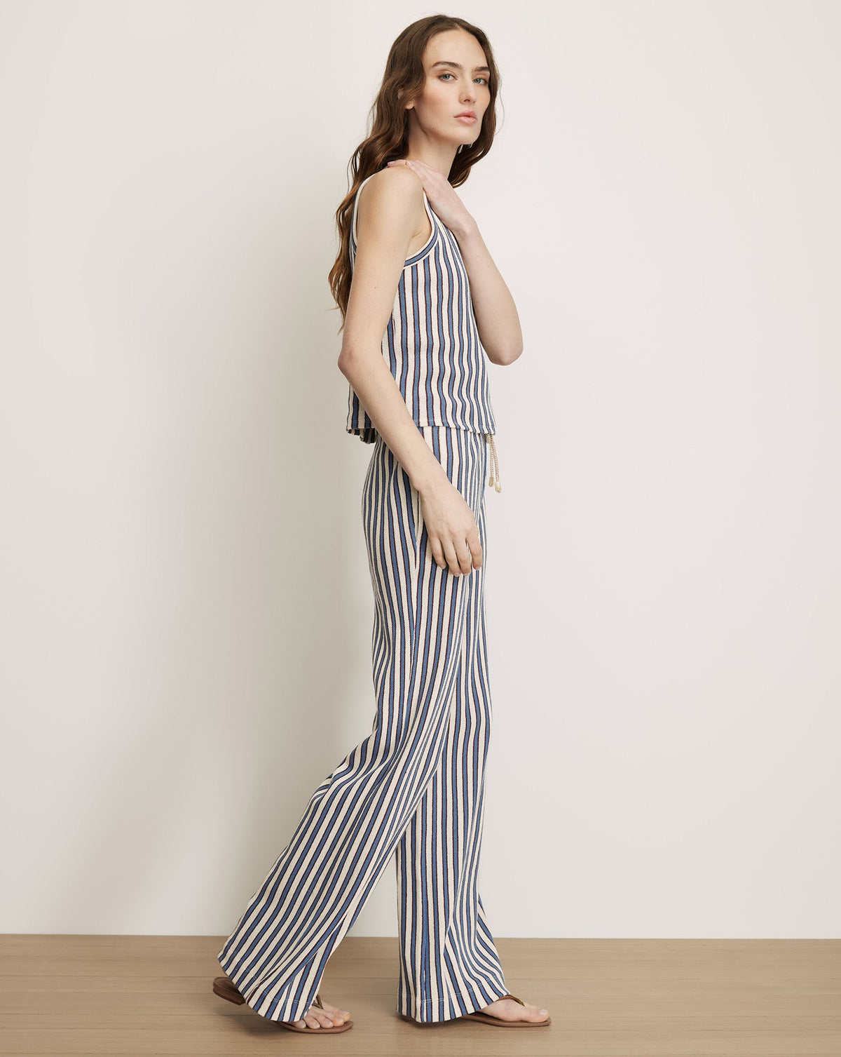 Veronica Beard | Zosia Crochet Wide-Leg Pant in Ecru & Blue Stripes Bluefin Multi Ecru Bluefin Multi