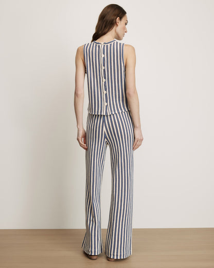 Veronica Beard | Zosia Crochet Wide-Leg Pant in Ecru & Blue Stripes Bluefin Multi Ecru Bluefin Multi