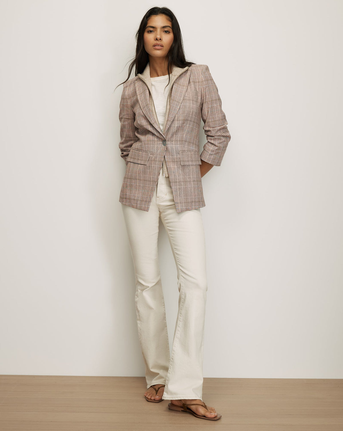 Veronica Beard | Clayton Plaid Dickey Jacket in Beige Raisin Multi Raisin Multi