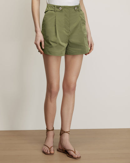 Veronica Beard | Payner Pleated Short in Stone Army Green Stone Army