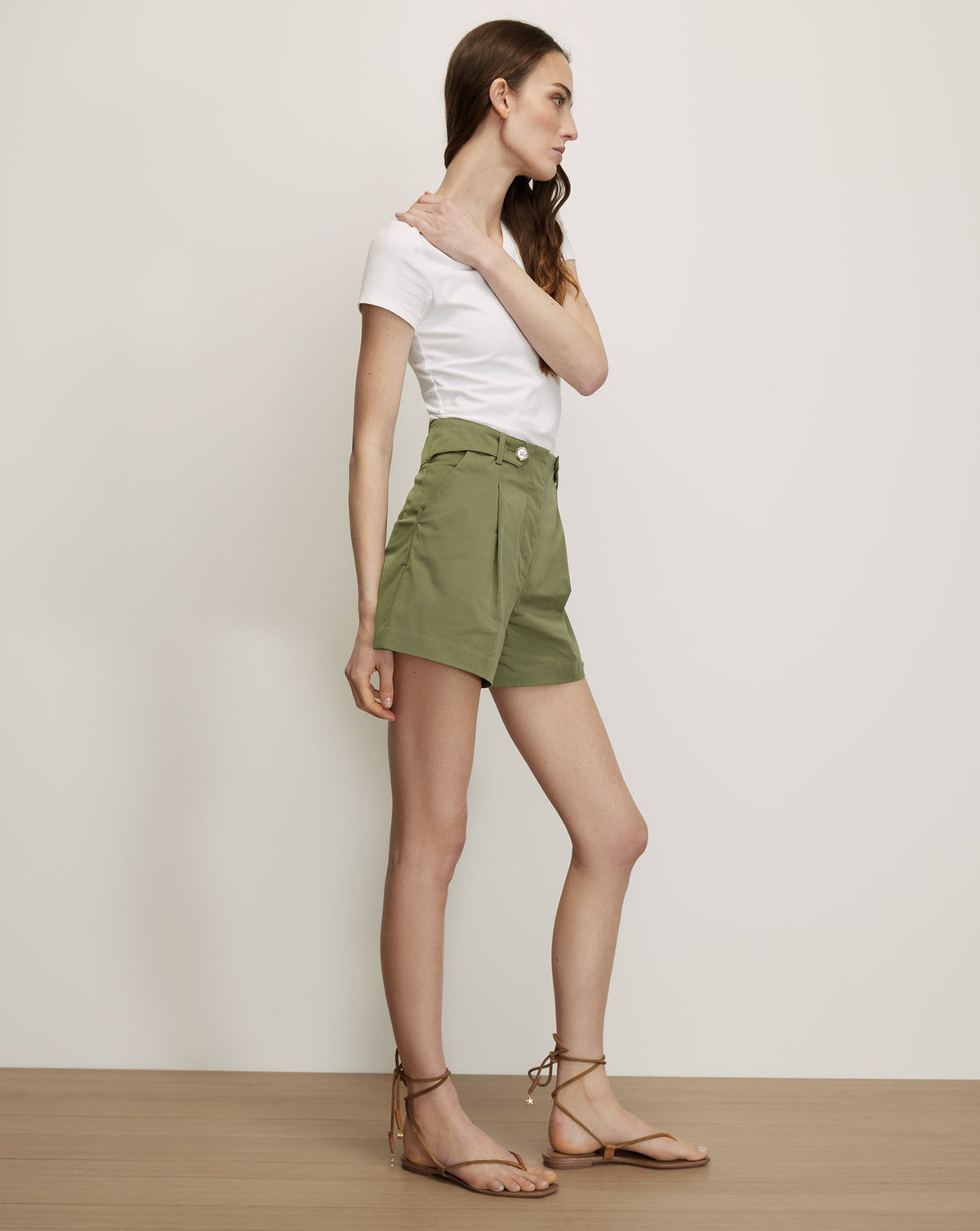 Veronica Beard | Payner Pleated Short in Stone Army Green Stone Army