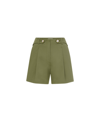 Veronica Beard | Payner Pleated Short in Stone Army Green Stone Army