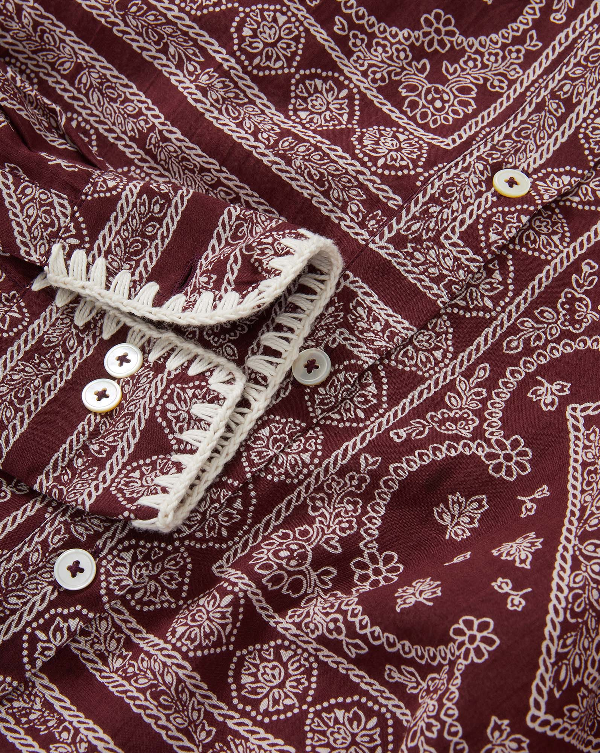 Veronica Beard | Lloyd Bandana Button-Down Shirt in Burgundy Paisley Raisin/Dove White
