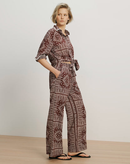 Veronica Beard | Sylvester Wide-Leg Pant in Raisin/Dove White Burgundy Bandana Print Raisin/Dove White