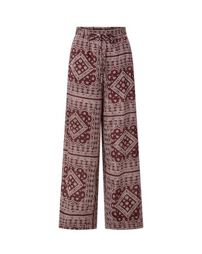 Veronica Beard | Sylvester Wide-Leg Pant in Raisin/Dove White Burgundy Bandana Print Raisin/Dove White