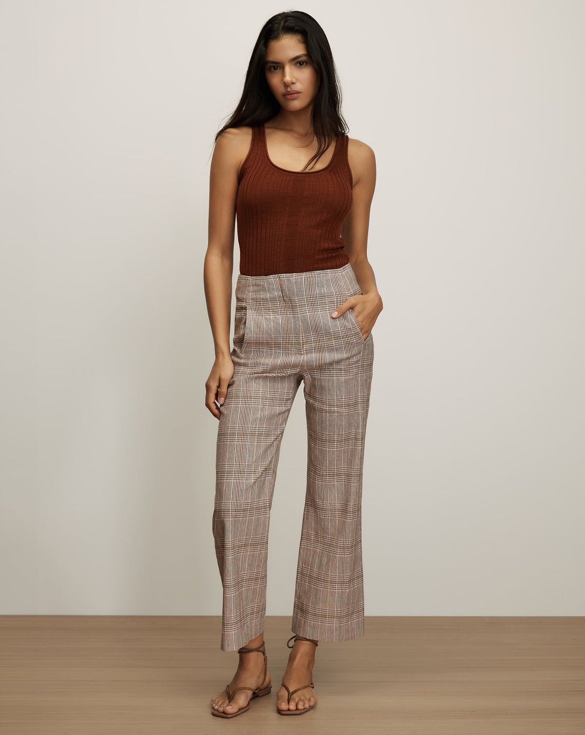 Veronica Beard | Dova Plaid Wide-Leg Pant in Burgundy Raisin Multi