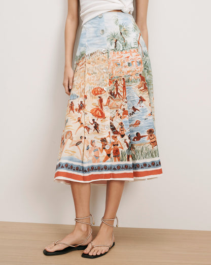 Veronica Beard | Fynnley Printed Midi Skirt in Sand Multi Sand Multi