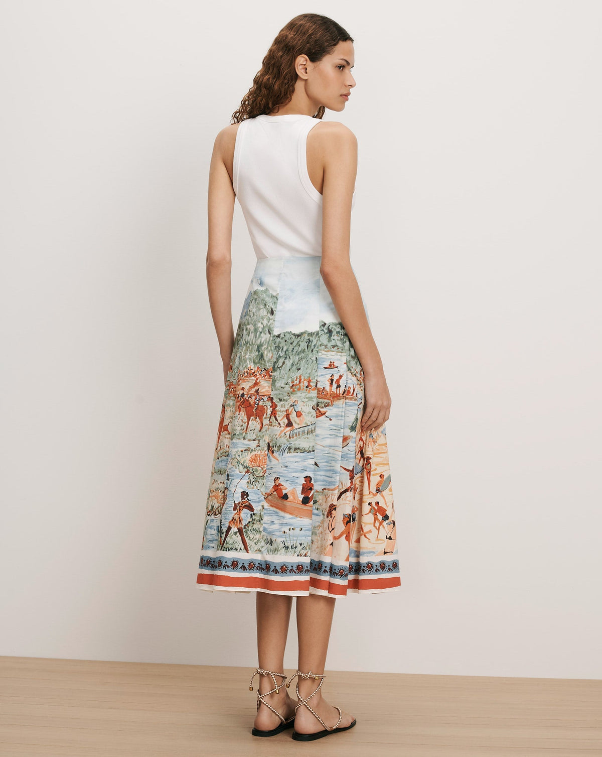 Veronica Beard | Fynnley Printed Midi Skirt in Sand Multi Sand Multi