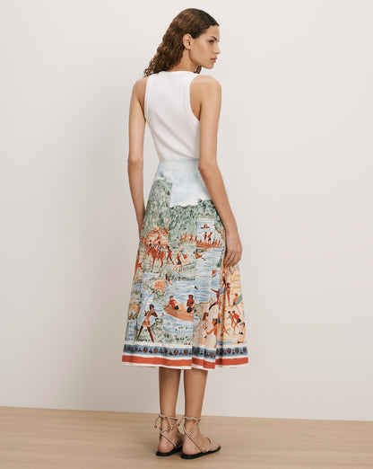 Veronica Beard | Fynnley Printed Midi Skirt in Sand Multi Sand Multi
