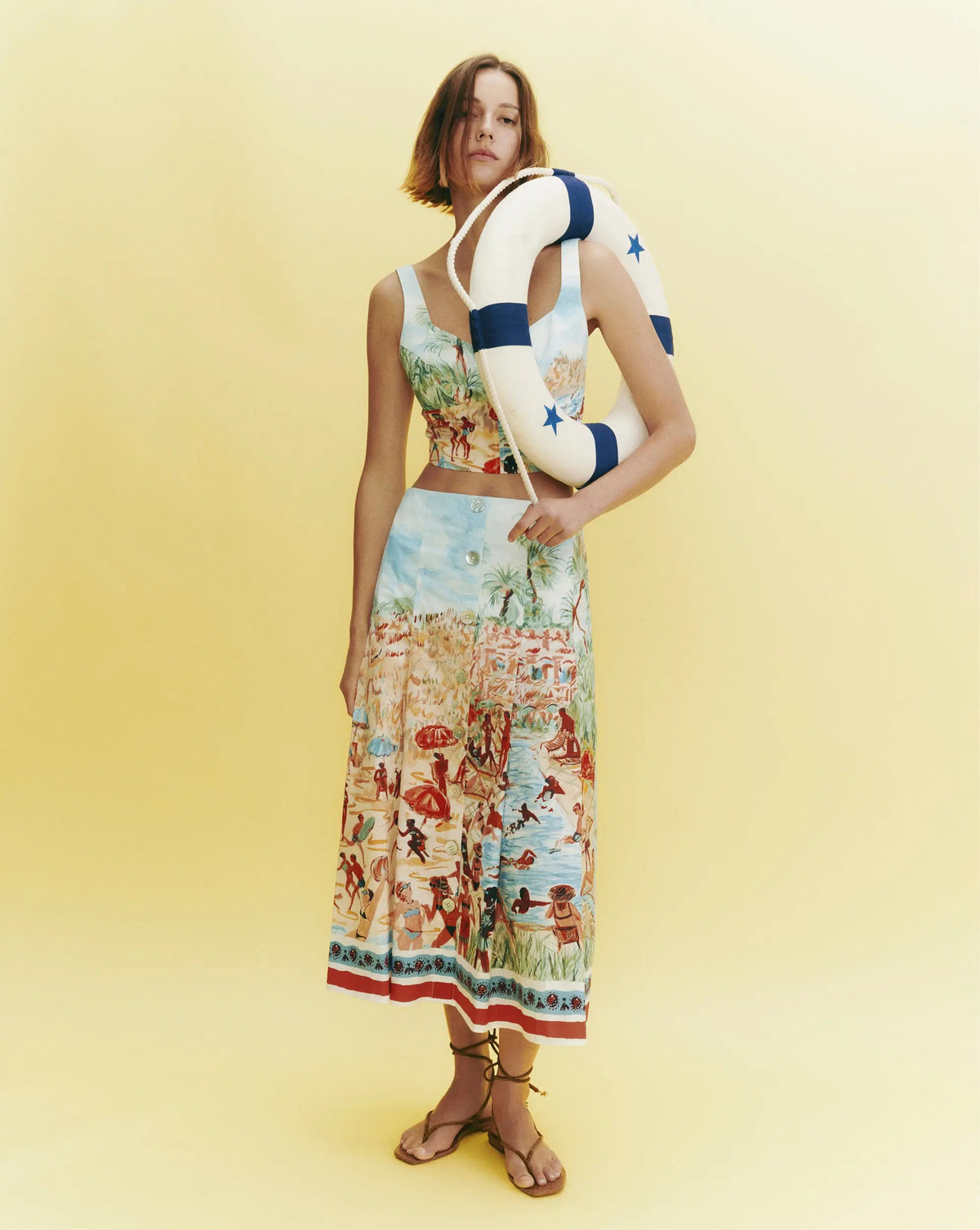Veronica Beard | Fynnley Printed Midi Skirt in Sand Multi Sand Multi