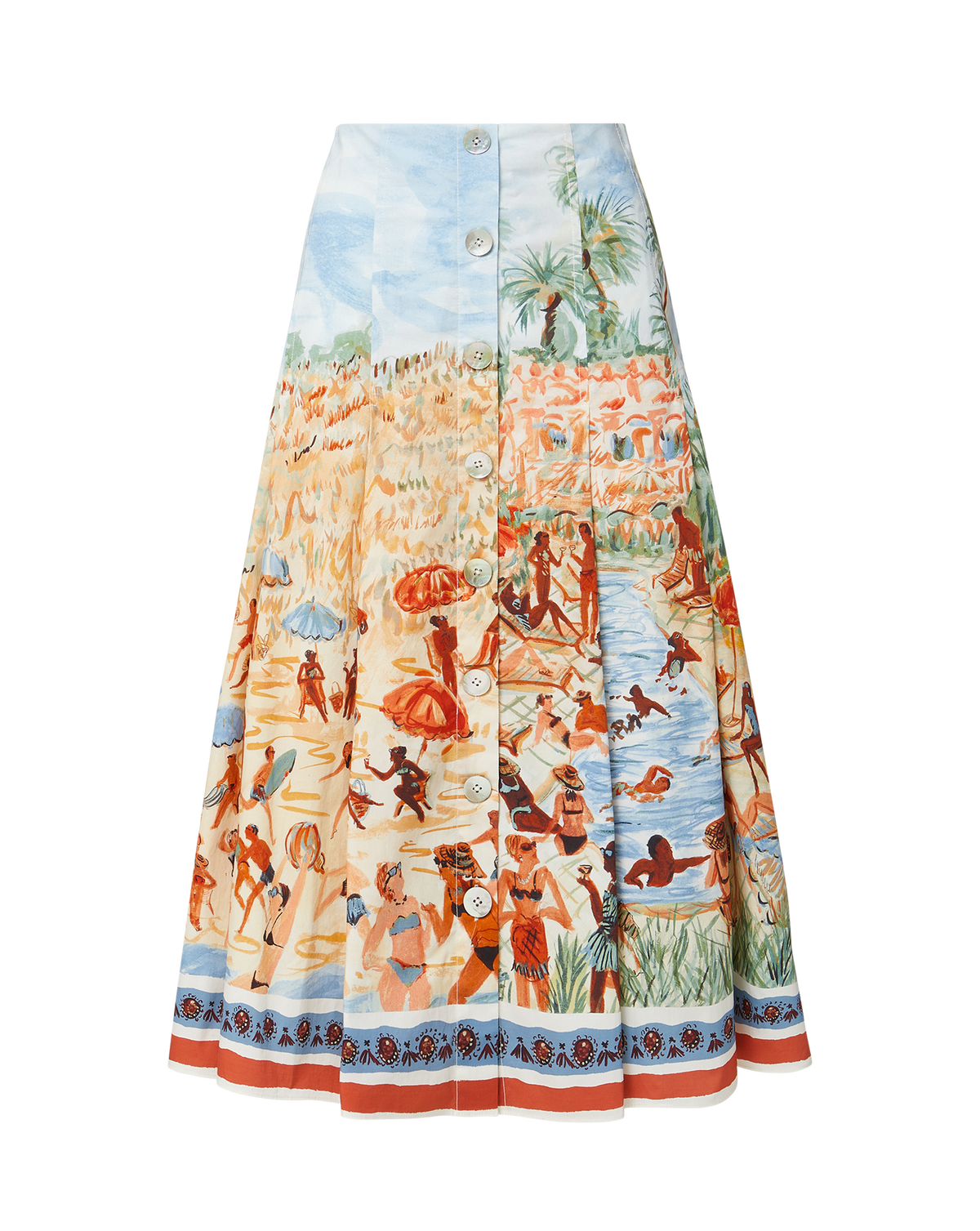 Veronica Beard | Fynnley Printed Midi Skirt in Sand Multi Sand Multi
