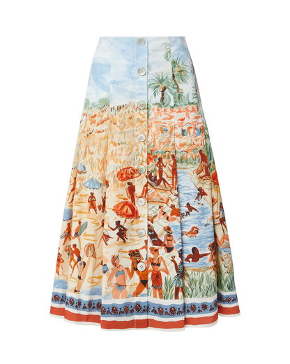 Veronica Beard | Fynnley Printed Midi Skirt in Sand Multi Sand Multi
