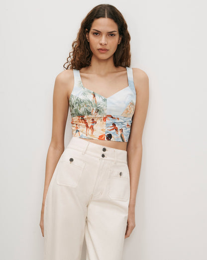 Veronica Beard | Vonette Beach Printed Tank Top in Sand Multi Sand Multi