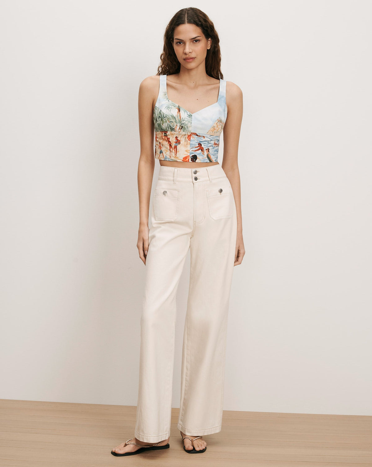 Veronica Beard | Vonette Beach Printed Tank Top in Sand Multi Sand Multi