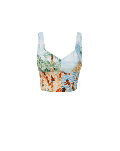 Veronica Beard | Vonette Beach Printed Tank Top in Sand Multi Sand Multi