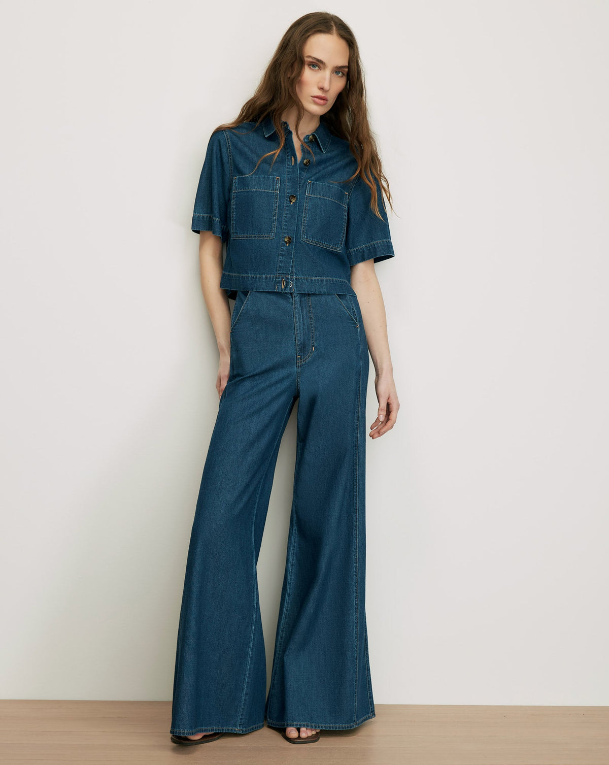 Veronica Beard | Spruce Boxy Button-Down Shirt in Dark Blue Starry Night Starry Night