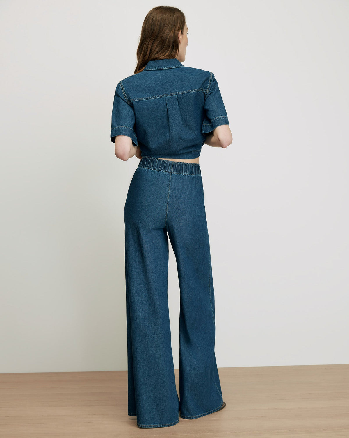 Veronica Beard | Digby Wide-Leg Chambray Pant in Dark Blue Starry Night Starry Night