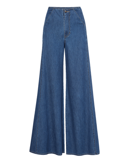 Veronica Beard | Digby Wide-Leg Chambray Pant in Dark Blue Starry Night Starry Night