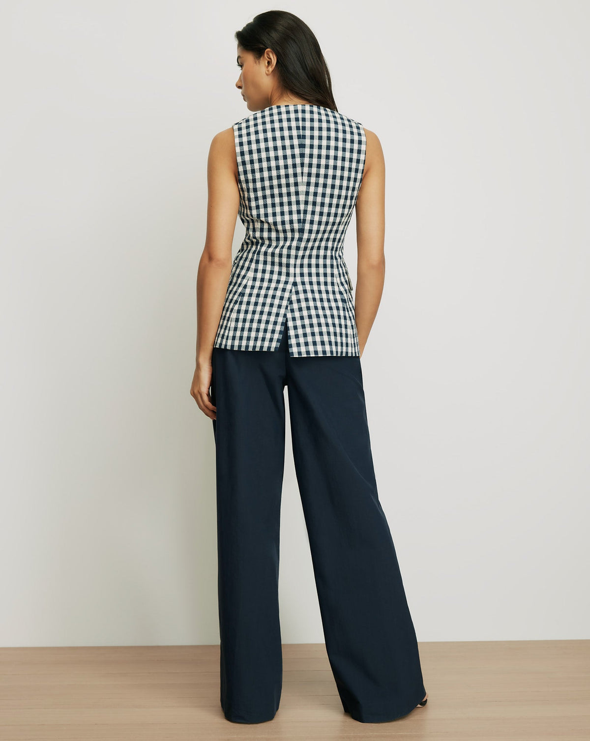 Veronica Beard | Lois Gingham Vest in Navy/Dove White Navy/Dove White