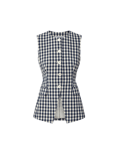 Veronica Beard | Lois Gingham Vest in Navy/Dove White Navy/Dove White