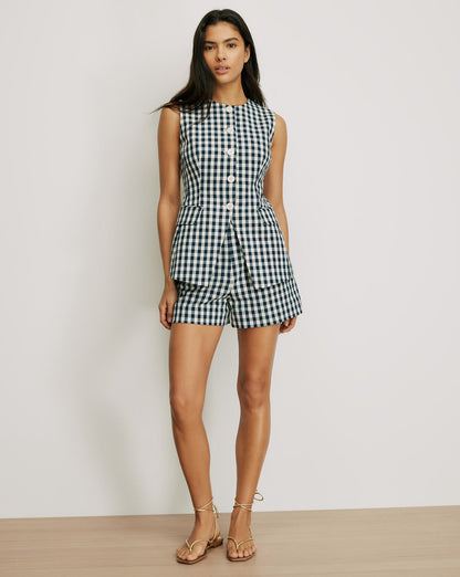 Veronica Beard | Haina Gingham Short in Navy/Dove White Navy/Dove White