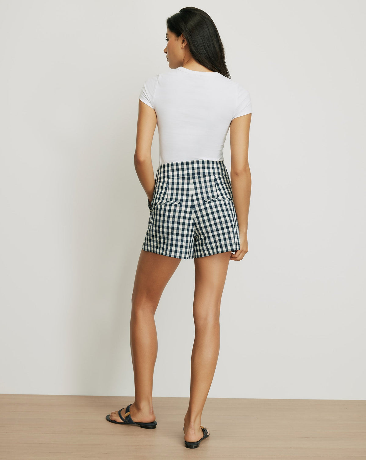 Veronica Beard | Haina Gingham Short in Navy/Dove White Navy/Dove White