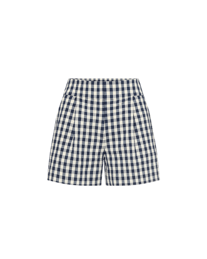 Veronica Beard | Haina Gingham Short in Navy/Dove White Navy/Dove White