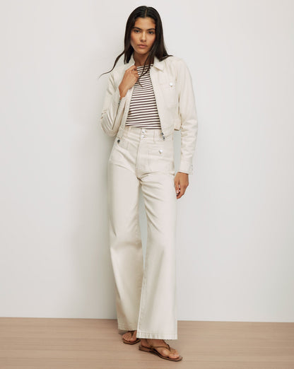 Veronica Beard | Patty Cropped Moto Jacket in Ecru Ecru