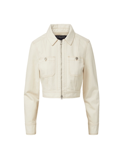 Veronica Beard | Patty Cropped Moto Jacket in Ecru Ecru