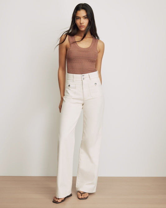 Veronica Beard | Taylor Patch-Pocket Wide-Leg Jean in Ecru Ecru